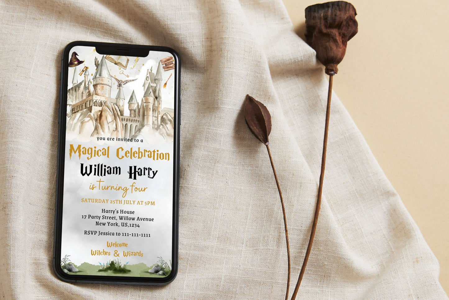 Wizard Birthday Invitation Evite, Magic School Party (Digital Download)