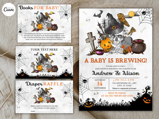 Halloween Baby Shower Invitation Bundle, Gender Neutral, Editable (Digital Download)