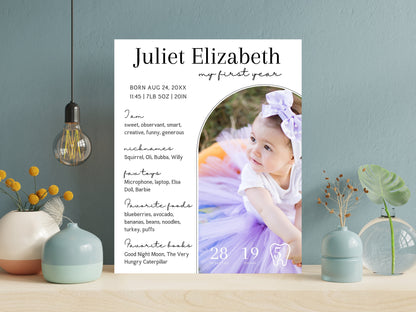 Baby's First Year Milestone Board Template, Editable Photo Sign (Digital Download)