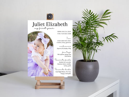 Editable Baby First Birthday Milestone Board, Photo Poster (Digital Download)
