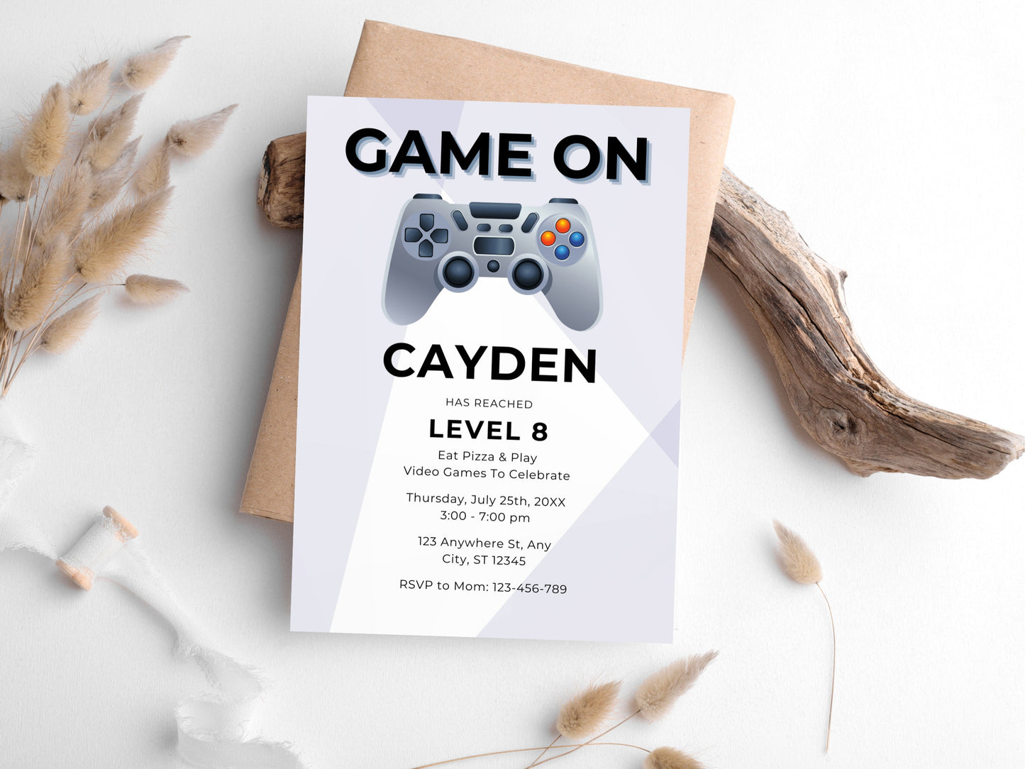 Bearbeitbare Geburtstagseinladung im Videospiel-Stil, 5x7 Canva-Vorlage