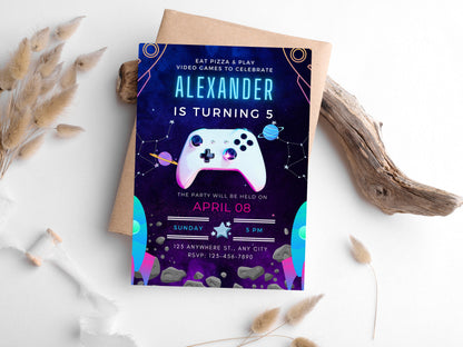 Editable Video Game Birthday Invitation, Gamer Party, Canva Template (5x7)