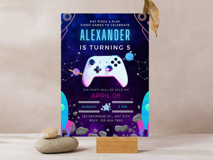 Editable Video Game Birthday Invitation, Gamer Party Template (5x7 Canva)