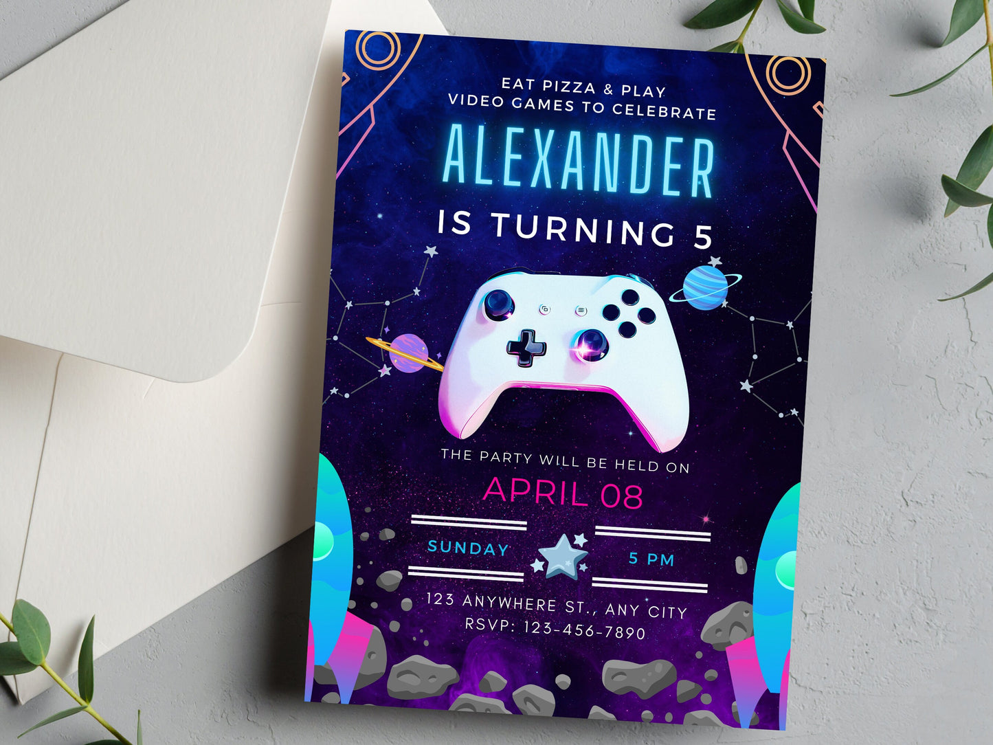 Editable Video Game Birthday Invitation, Gamer Party Template (5x7 Canva)