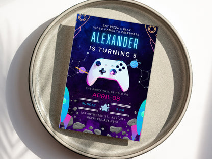 Editable Video Game Birthday Invitation, Gamer Party Template (5x7 Canva)