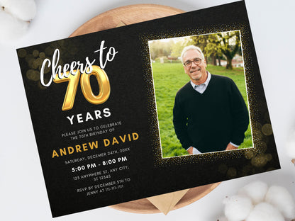 Modèle d'invitation pour un 70e anniversaire avec photo (téléchargement numérique)