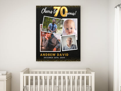 Cheers to 70 Years Photo Birthday Sign, Gold Glitter (PRINTABLE)