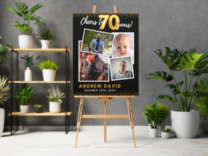 Cheers to 70 Years Photo Birthday Sign, Gold Glitter (PRINTABLE)