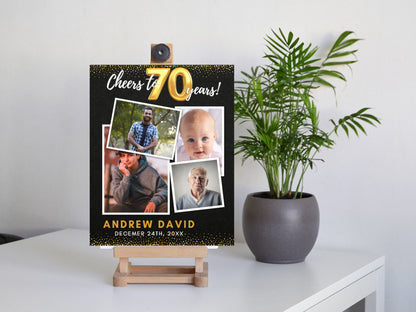 Cheers to 70 Years Photo Birthday Sign, Gold Glitter (PRINTABLE)