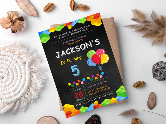 Building Blocks Birthday Invitation, Editable Kids Party Template (Digital Download)