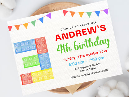 Building Blocks Birthday Invitation, Kids Party, Editable Template (Digital Download)