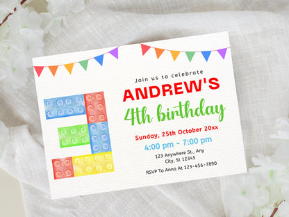 Building Blocks Birthday Invitation, Kids Party, Editable Template (Digital Download)