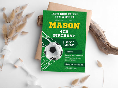 Soccer Birthday Invitation Template, Editable Party Invite (5x7, PDF, JPG, PNG)
