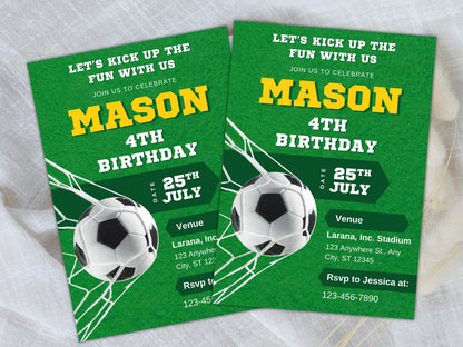 Soccer Birthday Invitation Template, Editable Party Invite (5x7, PDF, JPG, PNG)