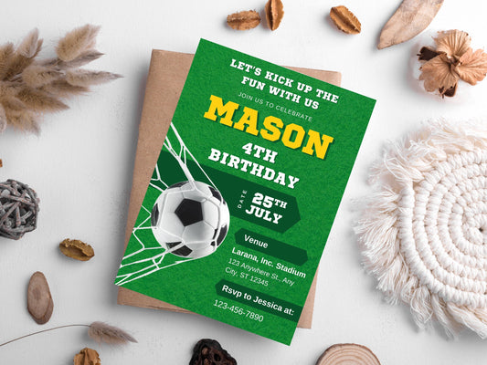 Soccer Birthday Invitation Template, Editable Party Invite (5x7, PDF, JPG, PNG)