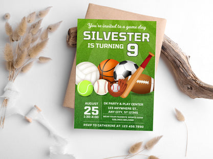 All Star Sports Birthday Invitation, Editable Kids Party (Digital Download)