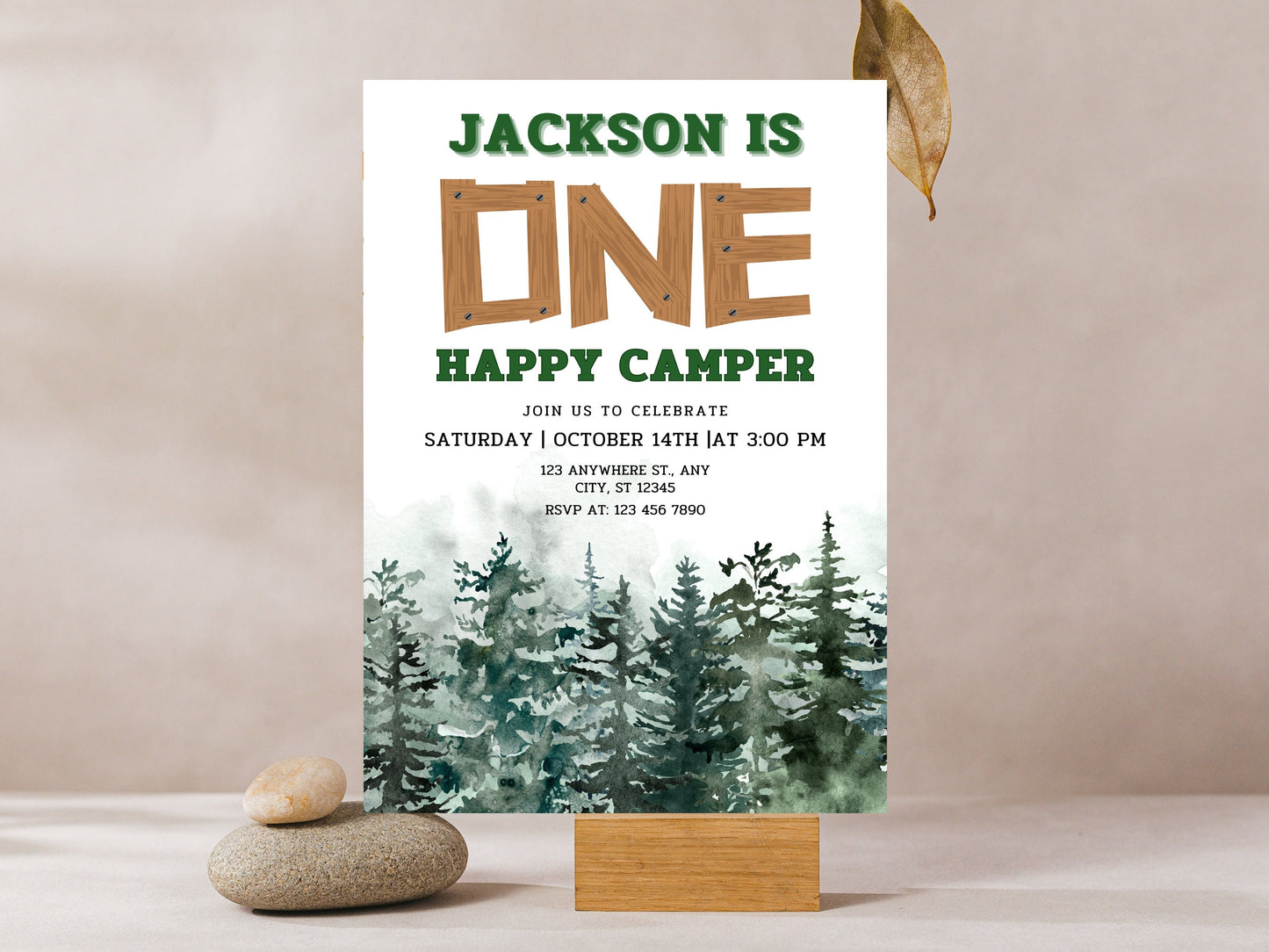 Camping Birthday Invitation Template, Bonfire Party (Instant Download)