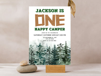 Camping Birthday Invitation Template, Bonfire Party (Instant Download)