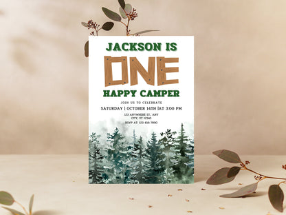 Camping Birthday Invitation Template, Bonfire Party (Instant Download)