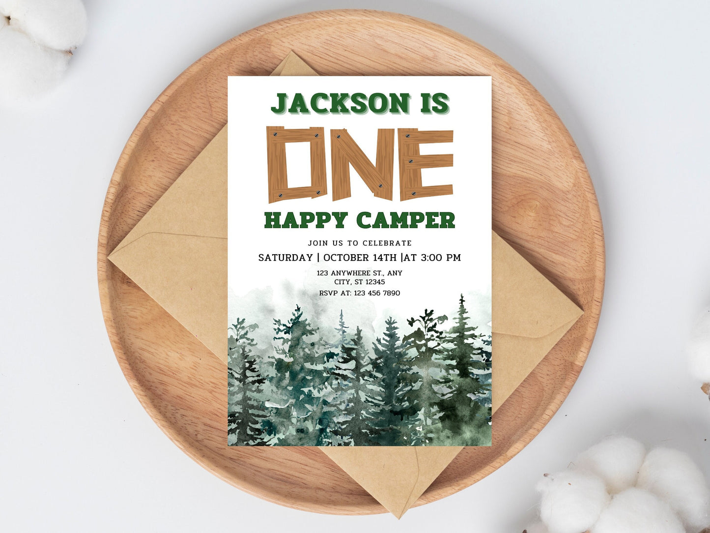 Camping Birthday Invitation Template, Bonfire Party (Instant Download)