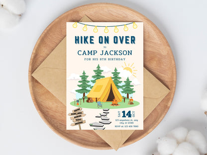 Camping Birthday Invitation Template, Campout Party (Digital Download)