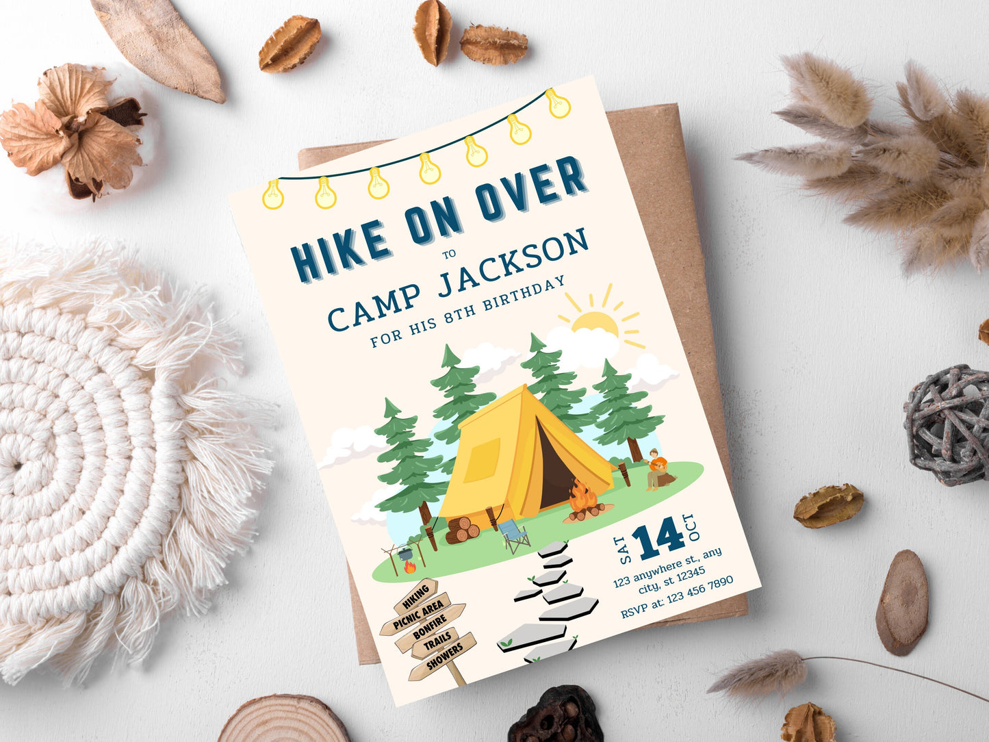 Camping Birthday Invitation Template, Campout Party (Digital Download)