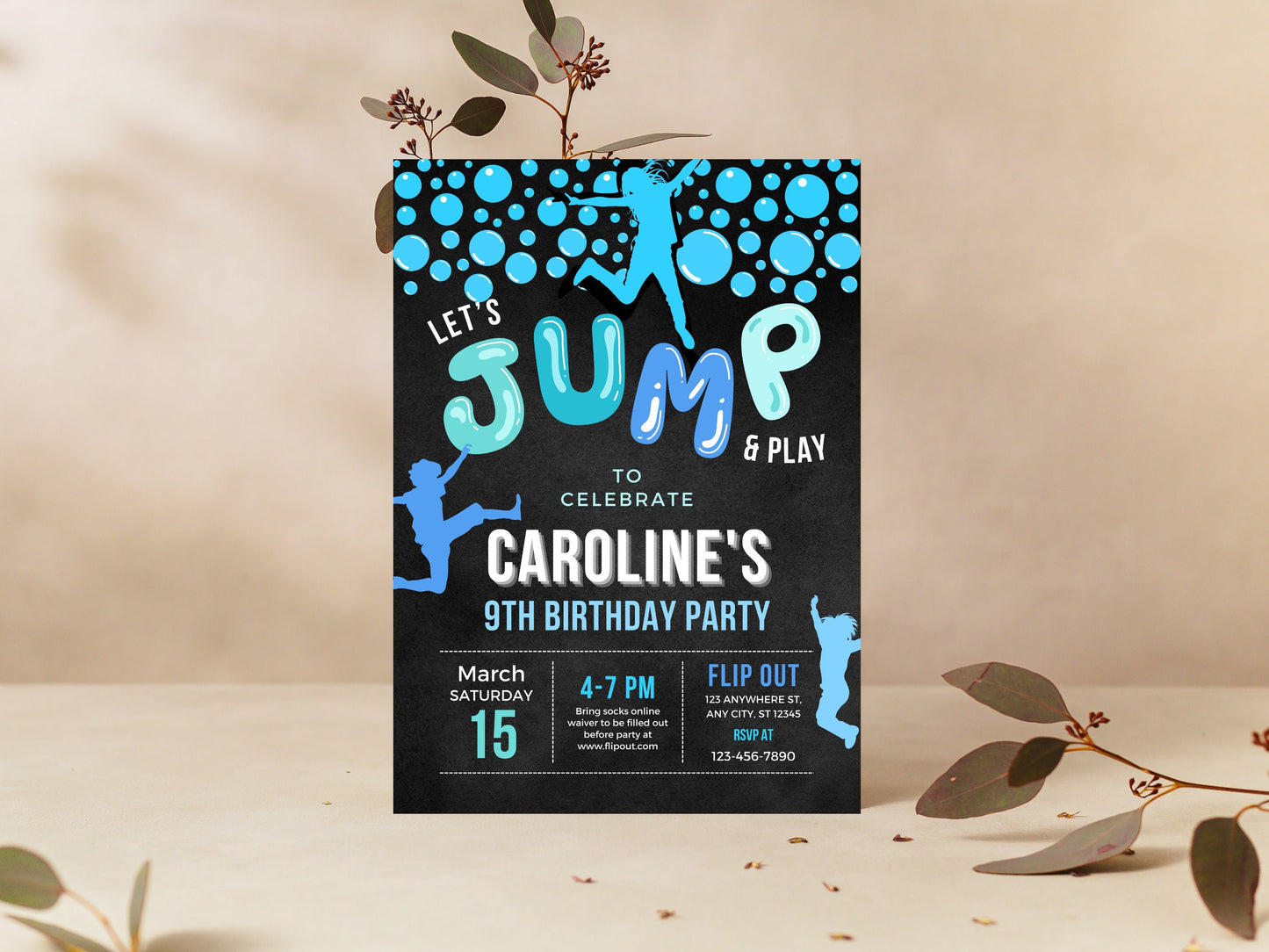 Vorlage für eine bearbeitbare Einladung zum Hüpfburg-Geburtstag (Sofort-Download)