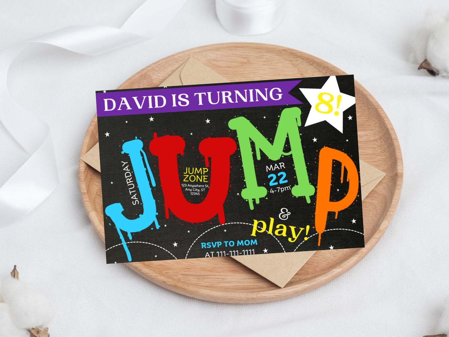 Editable Jump Birthday Invitation, Trampoline Party (Digital Download)