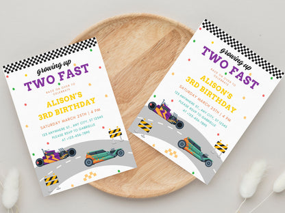 Two Fast Birthday Invitation: Race Car Party, Editable Canva Template (Digital Download)