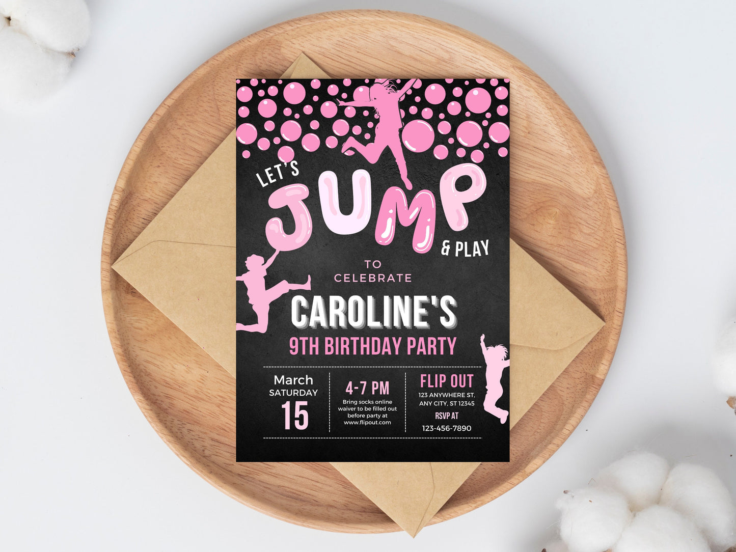Trampoline Birthday Party Invitation, Editable Jump Template (Digital Download)