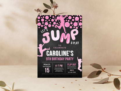 Trampoline Birthday Party Invitation, Editable Jump Template (Digital Download)
