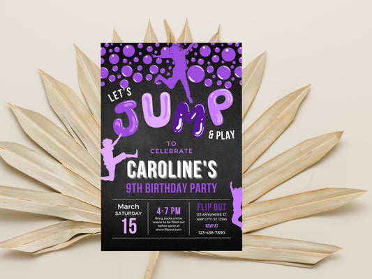 Trampoline Birthday Invitation, Tie Dye Jump Party (Digital Download)