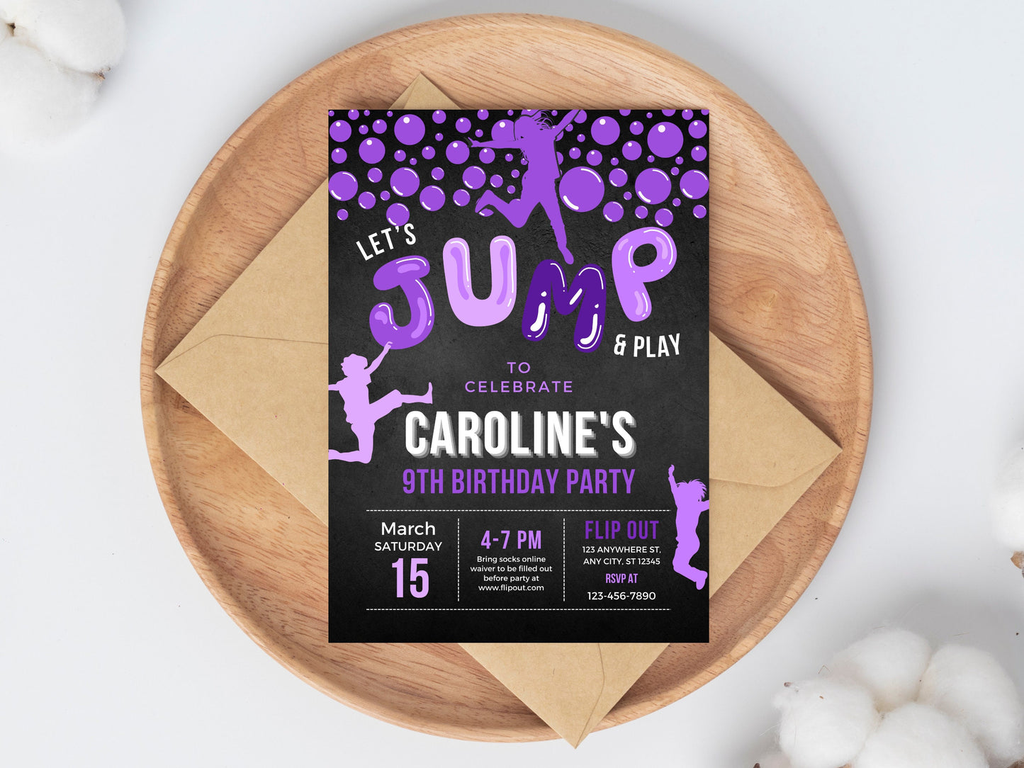 Invitation d'anniversaire sur trampoline, fête de saut tie-dye (téléchargement numérique)