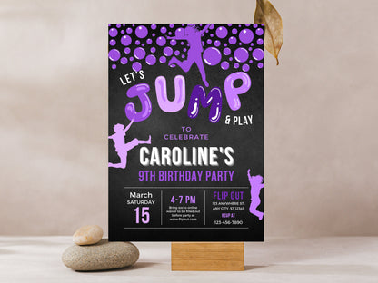 Invitation d'anniversaire sur trampoline, fête de saut tie-dye (téléchargement numérique)
