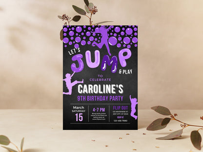 Invitation d'anniversaire sur trampoline, fête de saut tie-dye (téléchargement numérique)