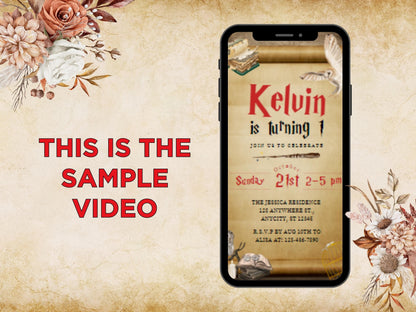 Editable Wizard Birthday Video Invitation, Magical Party Invite (Digital Download)