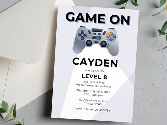 Editable Video Game Birthday Invitation, 5x7 Canva Template