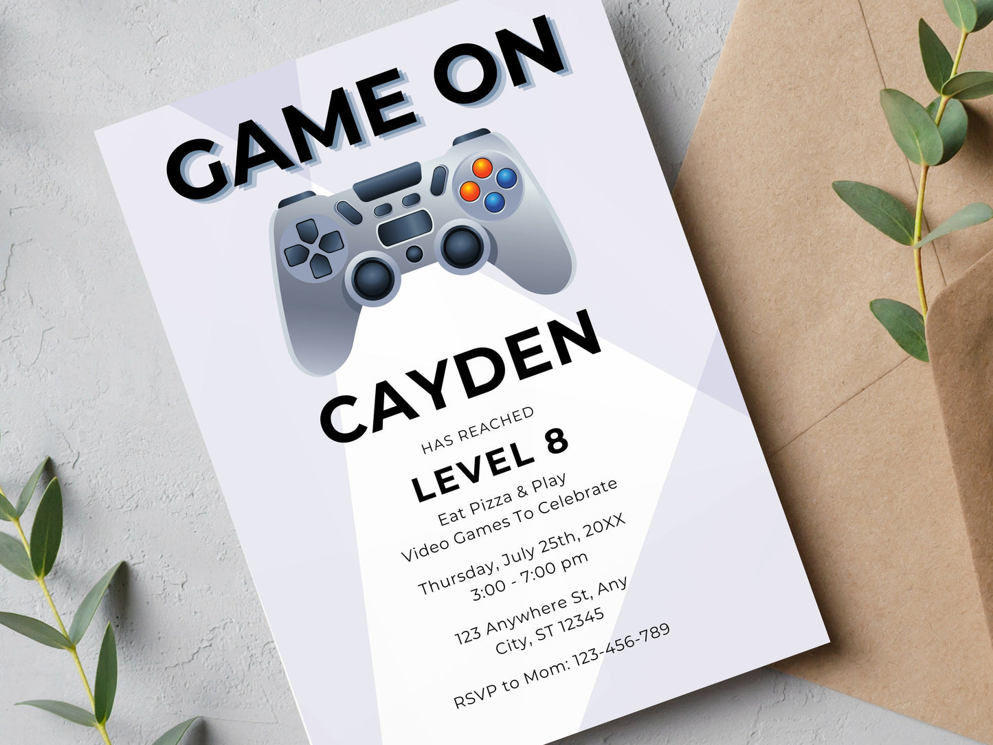 Bearbeitbare Geburtstagseinladung im Videospiel-Stil, 5x7 Canva-Vorlage