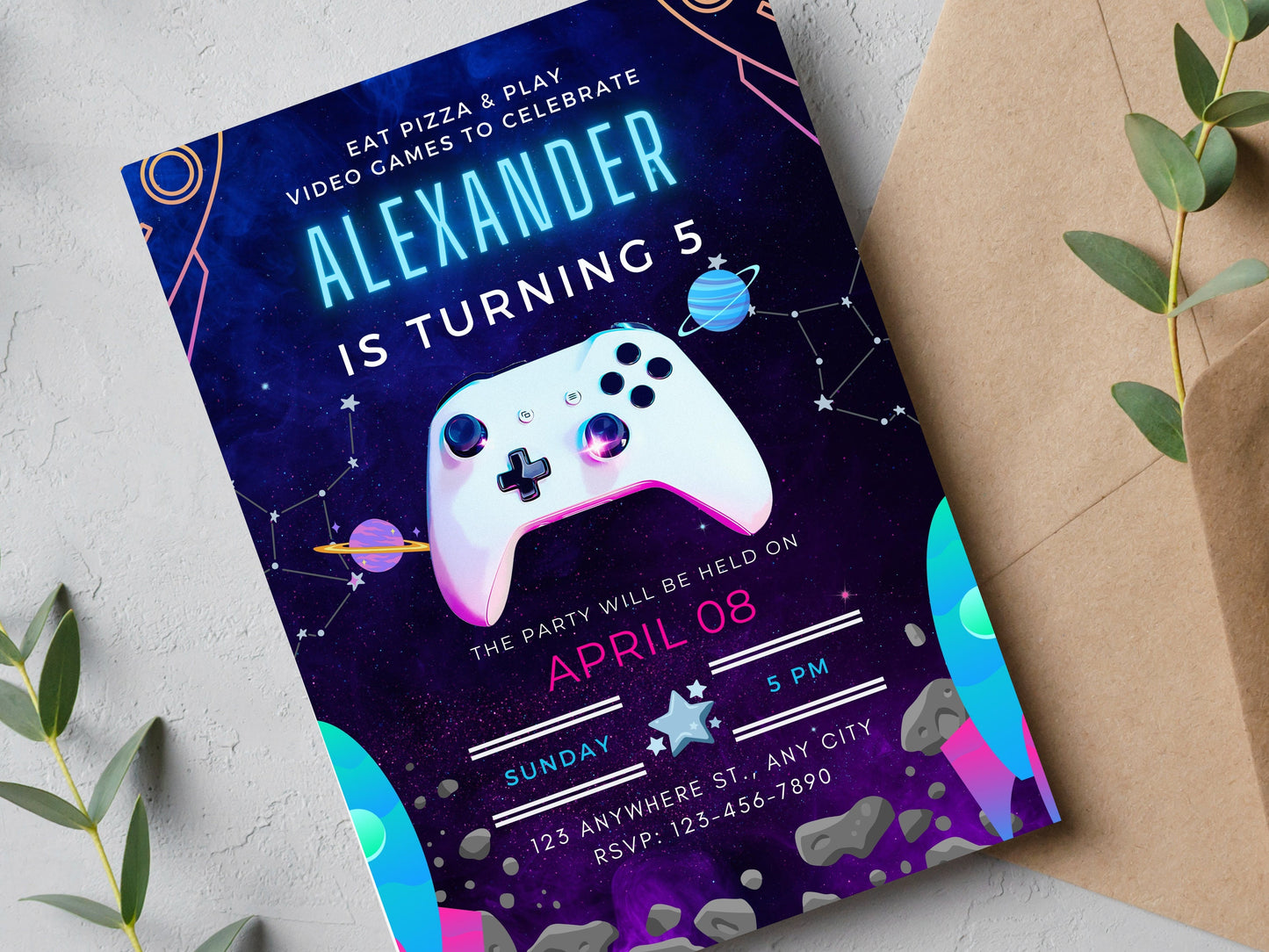 Editable Video Game Birthday Invitation, Gamer Party, Canva Template (5x7)