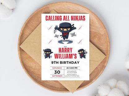 Ninja Birthday Invitation, Editable Karate Party Template (PDF)
