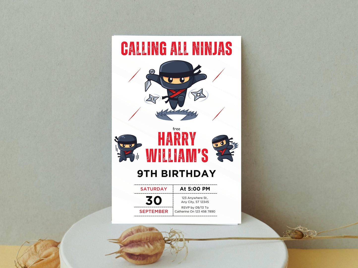 Ninja Birthday Invitation, Editable Karate Party Template (PDF)