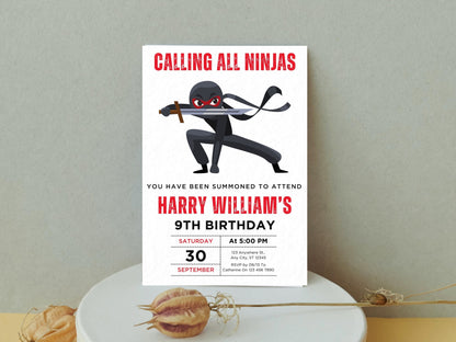Ninja-Geburtstagseinladung, bearbeitbare Karate-Partyeinladung (Canva-Vorlage)