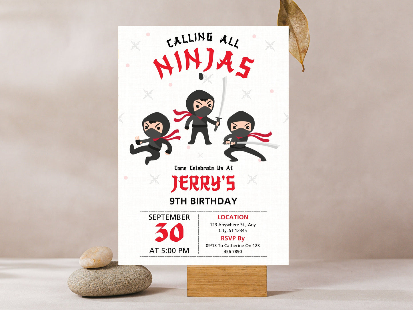 Editable Ninja Birthday Invitation, Karate Party Template (Canva)