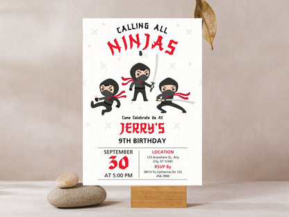 Editable Ninja Birthday Invitation, Karate Party Template (Canva)