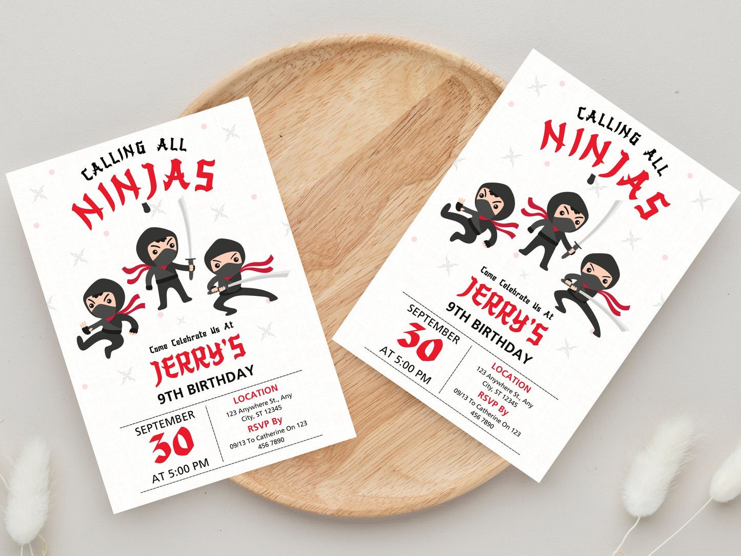 Editable Ninja Birthday Invitation, Karate Party Template (Canva)