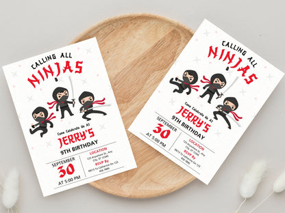 Editable Ninja Birthday Invitation, Karate Party Template (Canva)