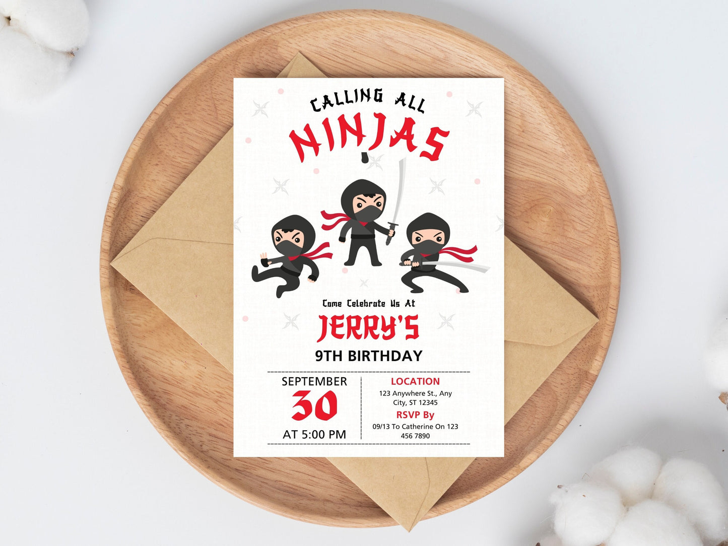Editable Ninja Birthday Invitation, Karate Party Template (Canva)