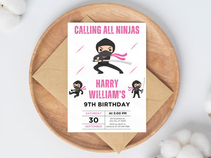 Editable Ninja Birthday Invitation Template, Karate Party (Digital Download)