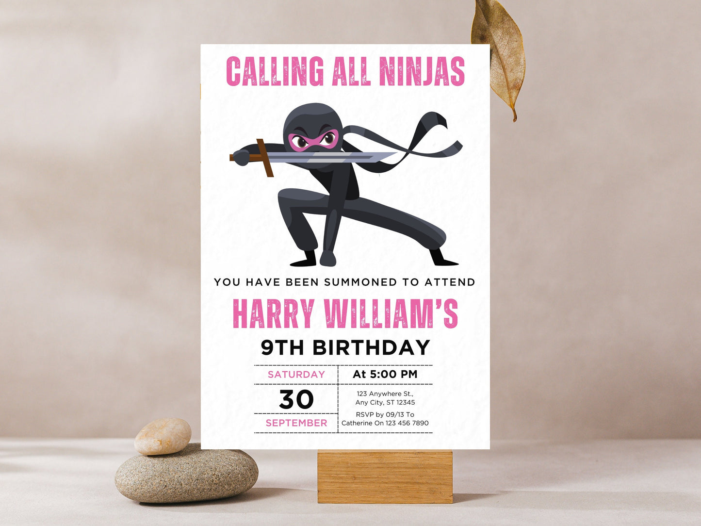 Ninja Birthday Invitation, Editable Canva Template (Digital Download)