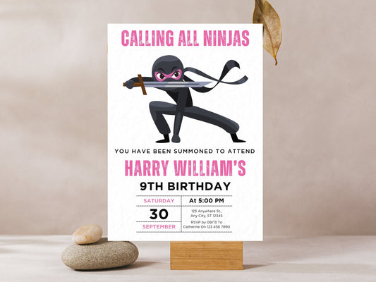 Ninja Birthday Invitation, Editable Canva Template (Digital Download)